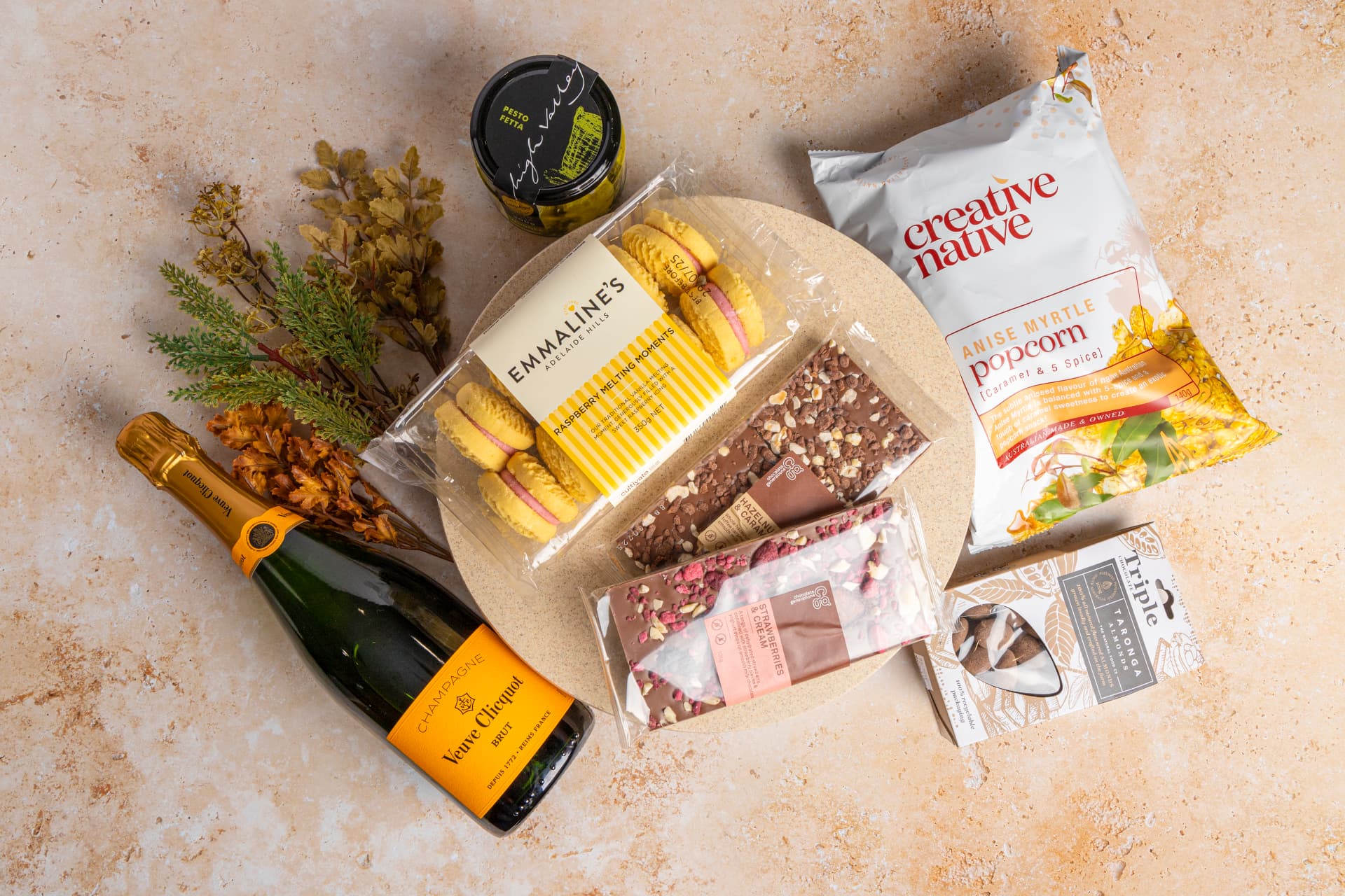 Christmas hamper with champagne, chocolates and treats